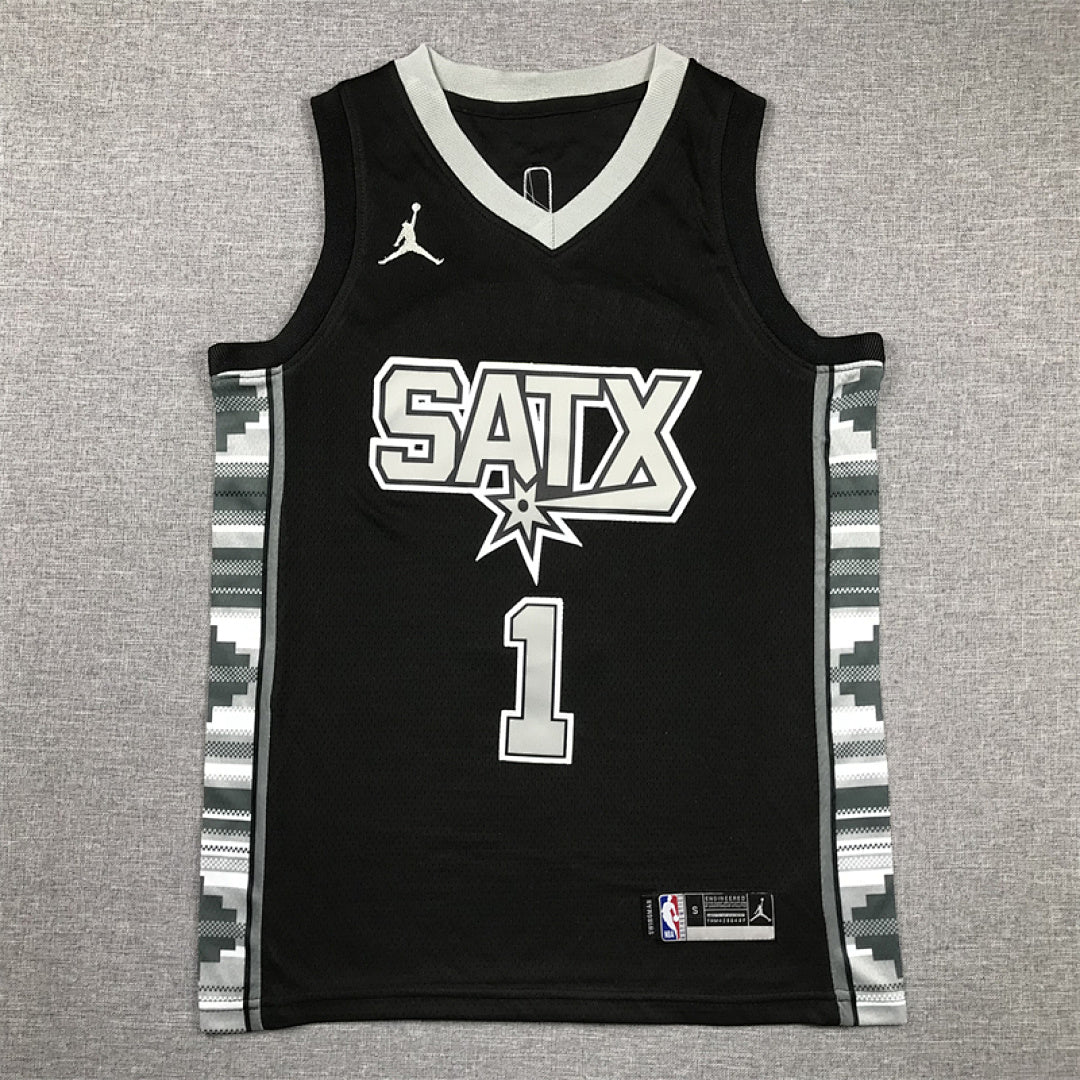 Youth Victor Wembanyama San Antonio Spurs #1 Black Statement Edition Embroidered Jersey