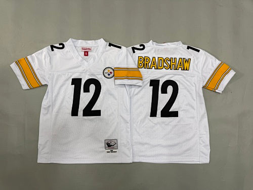 Youth Terry Bradshaw#12 Pittsburgh Steelers White Vintage Throwback Jersey