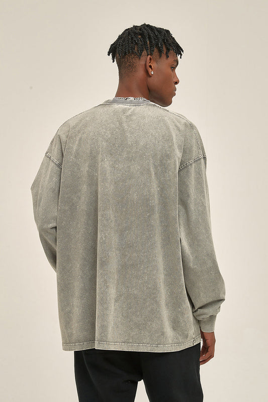 250GSM Vintage Washed Long Sleeve Crew
