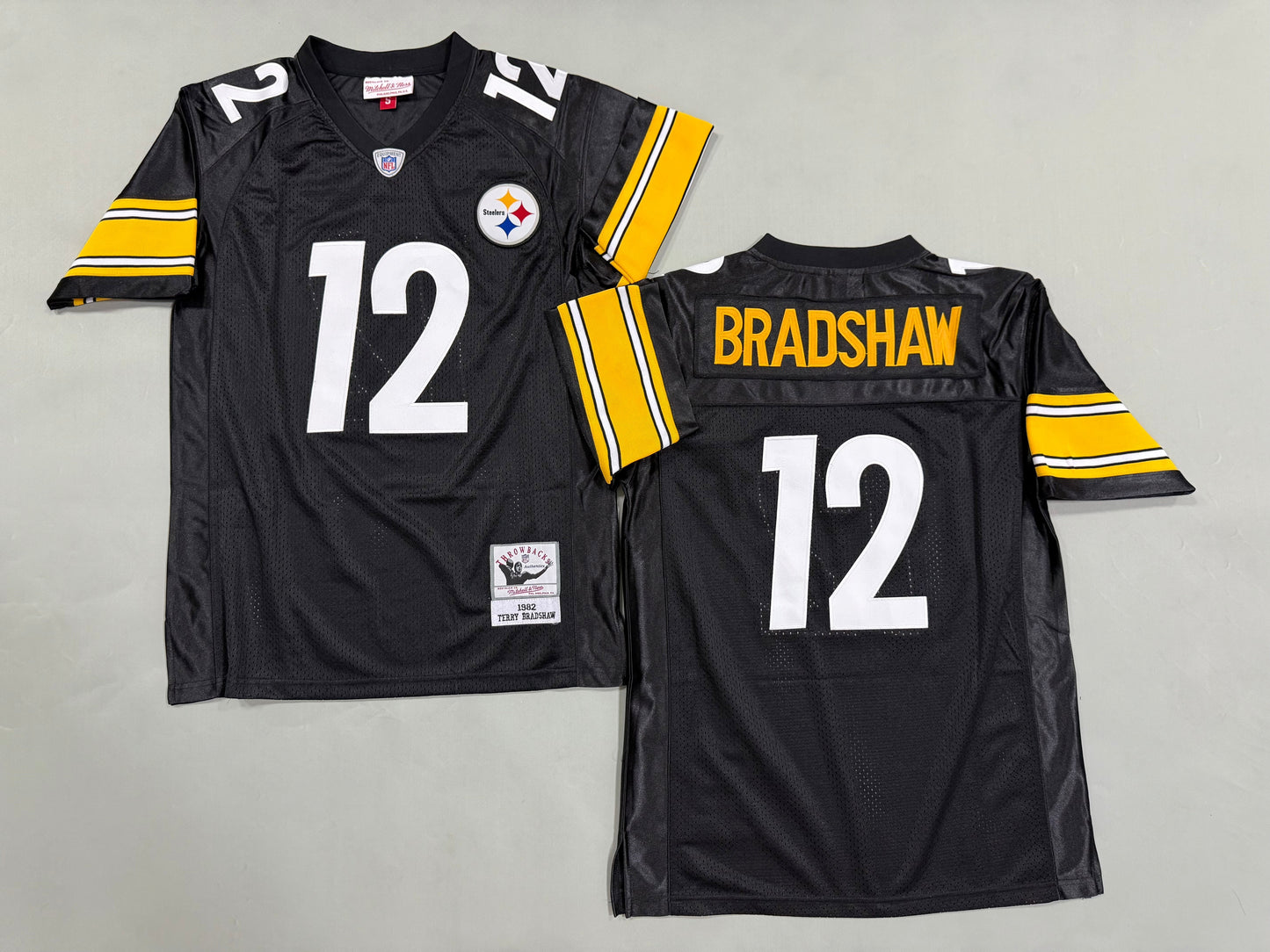 Bradshaw #12 Pittsburgh Steelers Black Jersey