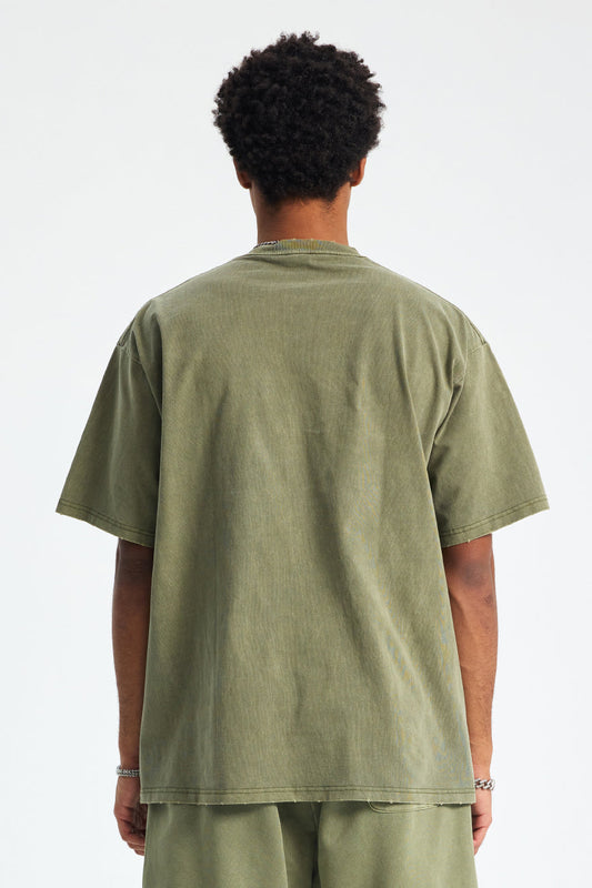 250GSM Distressed Pigment Dyed Washed Tee