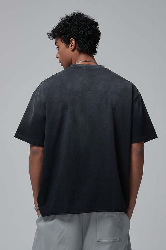 250GSM Gradient Spray Washed Distressed Tee