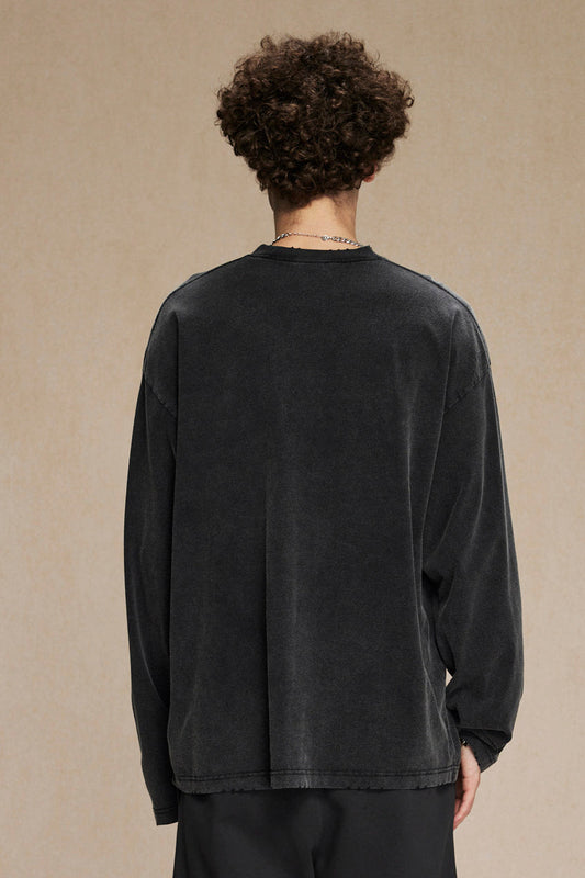 275GSM Distressed Washed Long Sleeve Crew