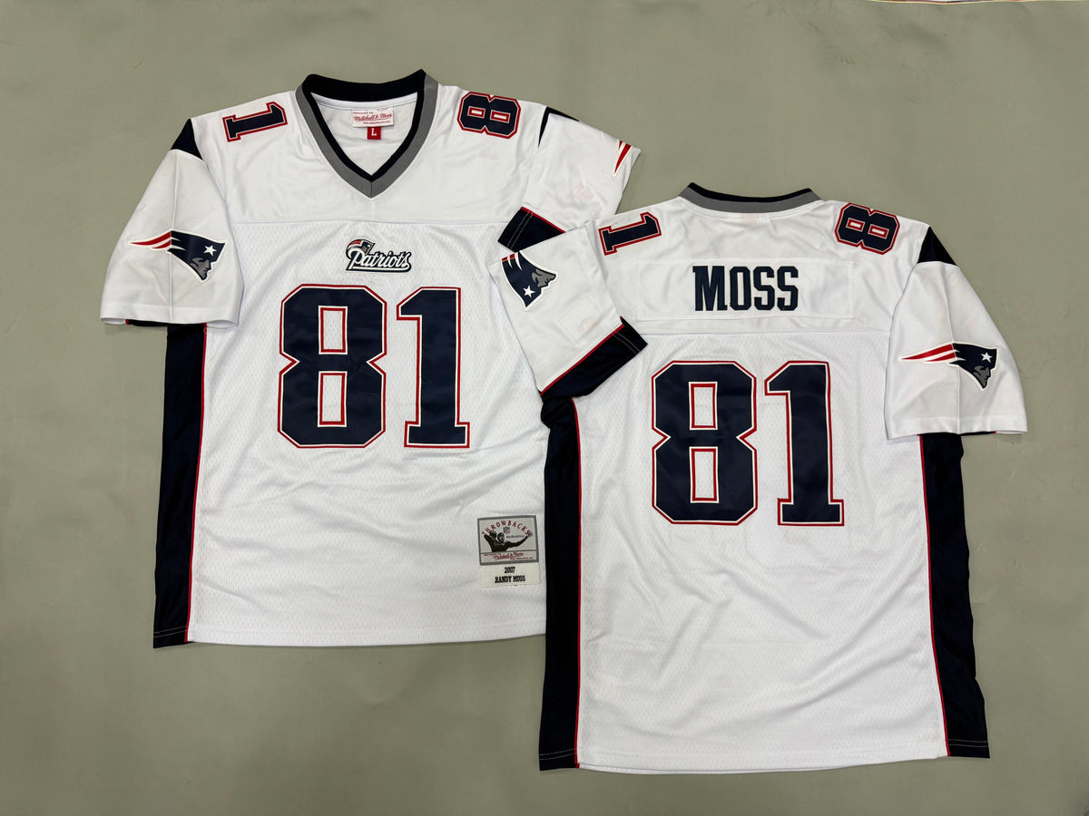 Mens Randy Moss#81 white New England Patriots Vintage Throwback Jersey