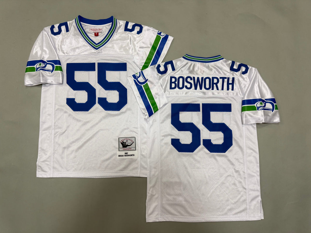Mens Brian Bosworth#55 white Seattle Seahawks Vintage Throwback Jersey