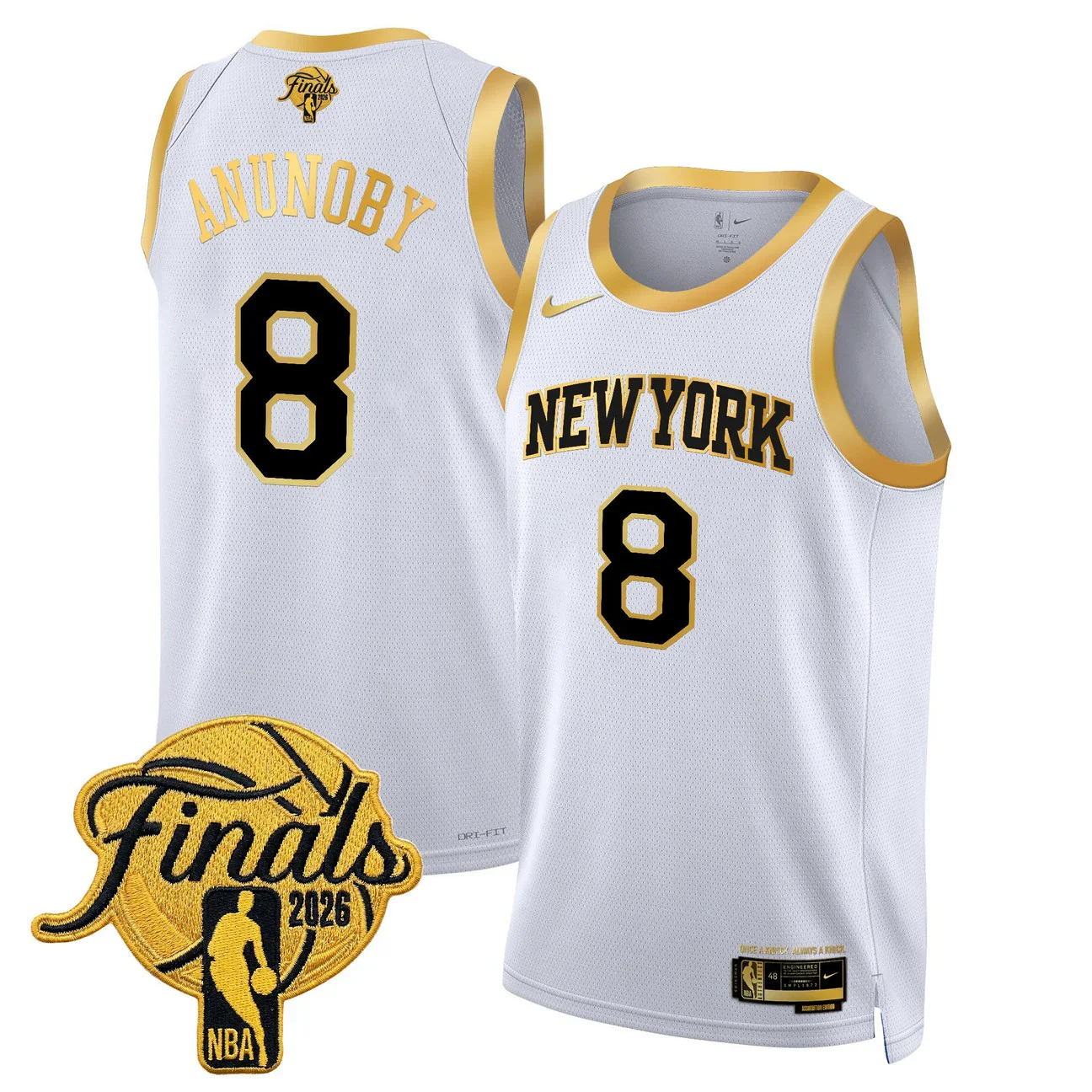 OG Anunoby #8 New York Knicks 2026 Finals Swingman White Gold Jersey - All Stitched
