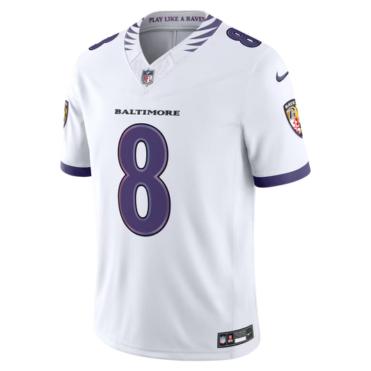 Men's Baltimore Ravens Lamar Jackson White Vapor F.U.S.E. Sewn Down Limited Jersey