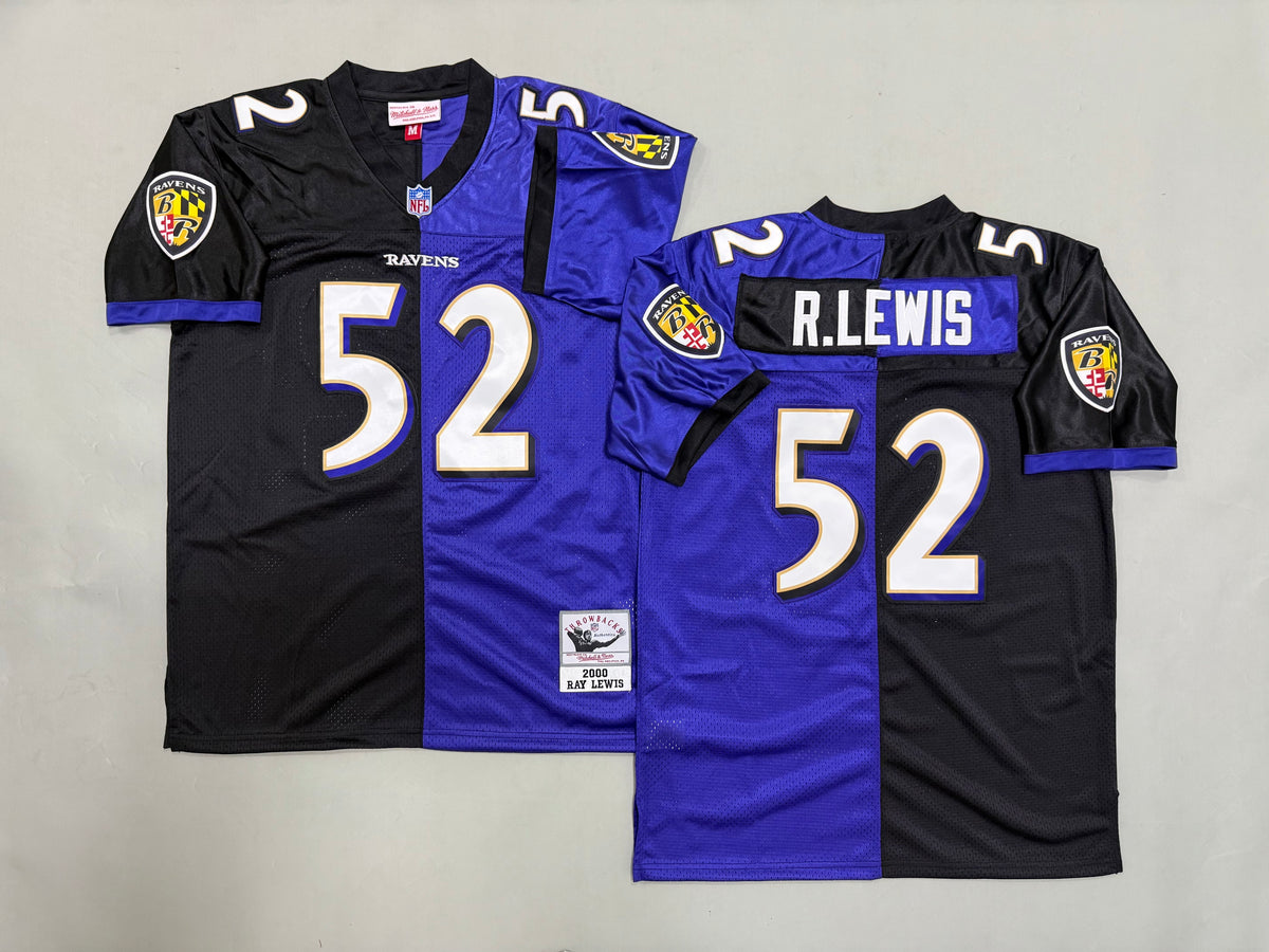 Mens Ray Lewis #52 Baltimore Ravens Purple/Black Vintage Throwback Jersey