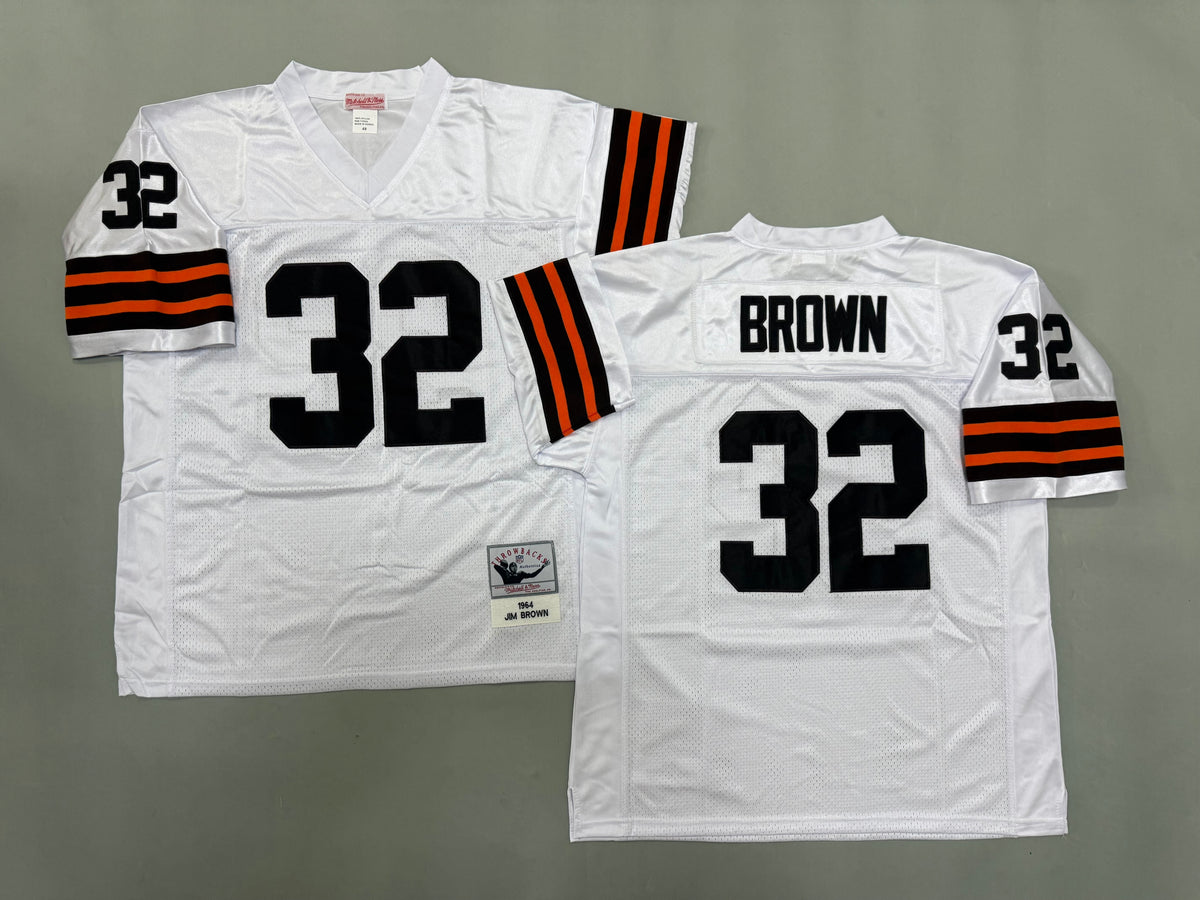 Mens Jim Brown#32 white Cleveland Browns Vintage Throwback Jersey