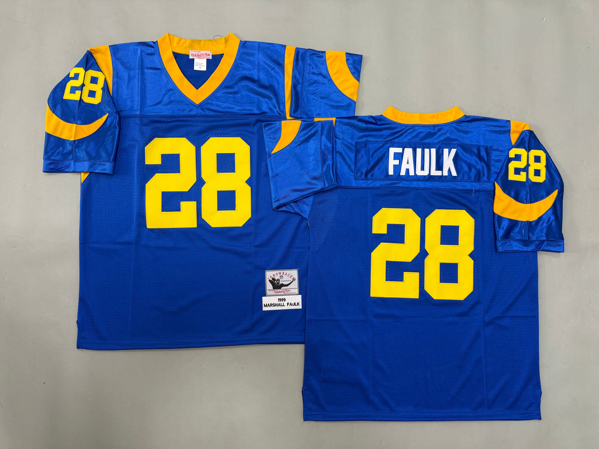 Mens Marshall Faulk#28 Los Angeles Rams Vintage Throwback Jersey