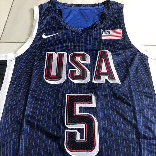 USA Basketball Team Anthony Jamal Edwards #5 blue Throwback Jersey - Dense Embroidery