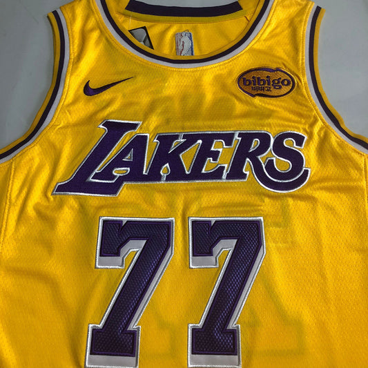 Los Angeles Lakers Luka Dončić #77 yellow Throwback Jersey - Dense Embroidery