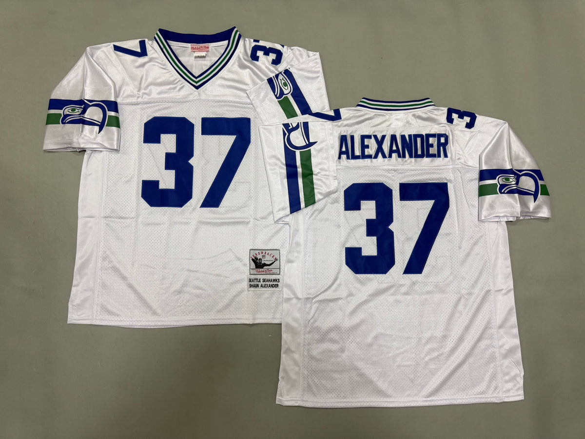 Mens Shaun Alexander#37 white Seattle Seahawks Vintage Throwback Jersey