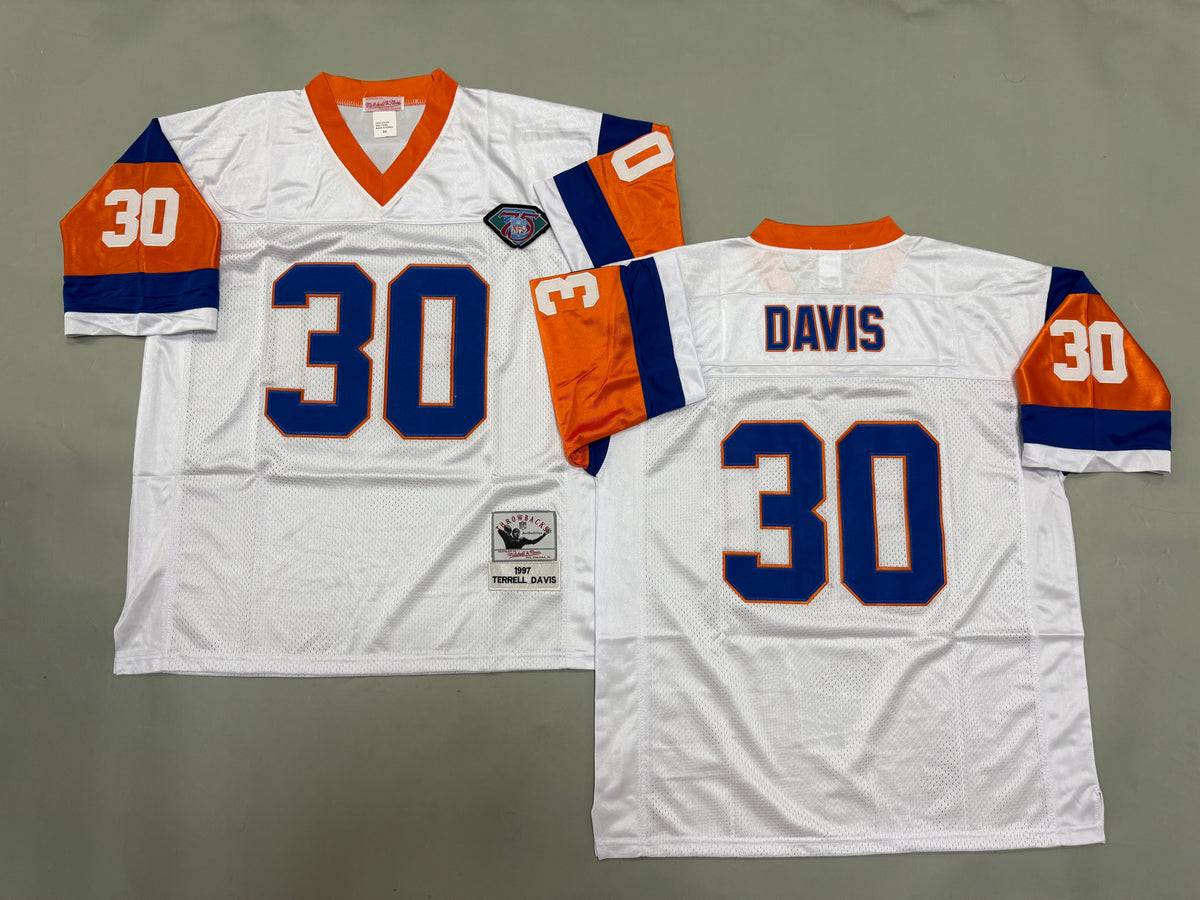 Mens Terrell Davis#30 white Denver Broncos Vintage Throwback Jersey