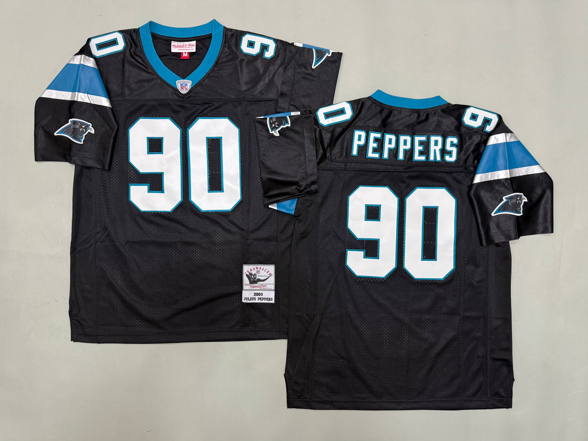 Mens Julius Peppers #90 Carolina Panthers Black Vintage Throwback Jersey