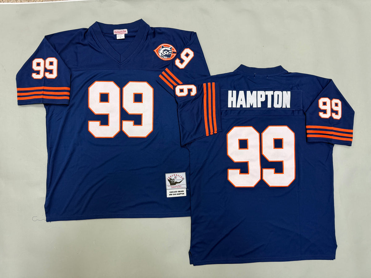 Mens Dan Hampton #99 Blue Chicago Bears Patch Vintage Throwback Jersey