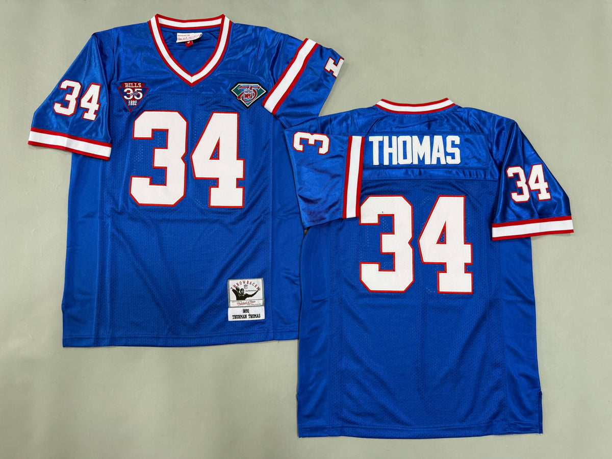 Mens Thurman Thomas #34 Buffalo Bills Blue 1990 Vintage Throwback Jersey
