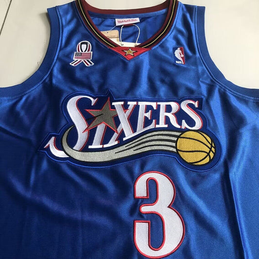 Philadelphia 76ers Allen Iverson #3 Silky Blue 2001-02 Throwback Jersey - Dense Embroidery