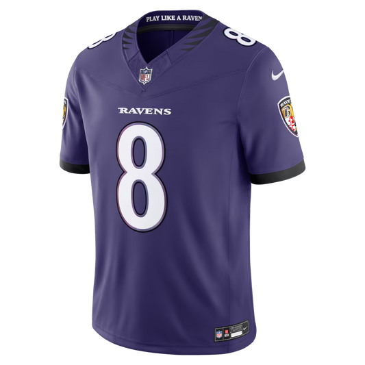 Men's Baltimore Ravens Lamar Jackson Purple Vapor F.U.S.E. Sewn Down Limited Jersey