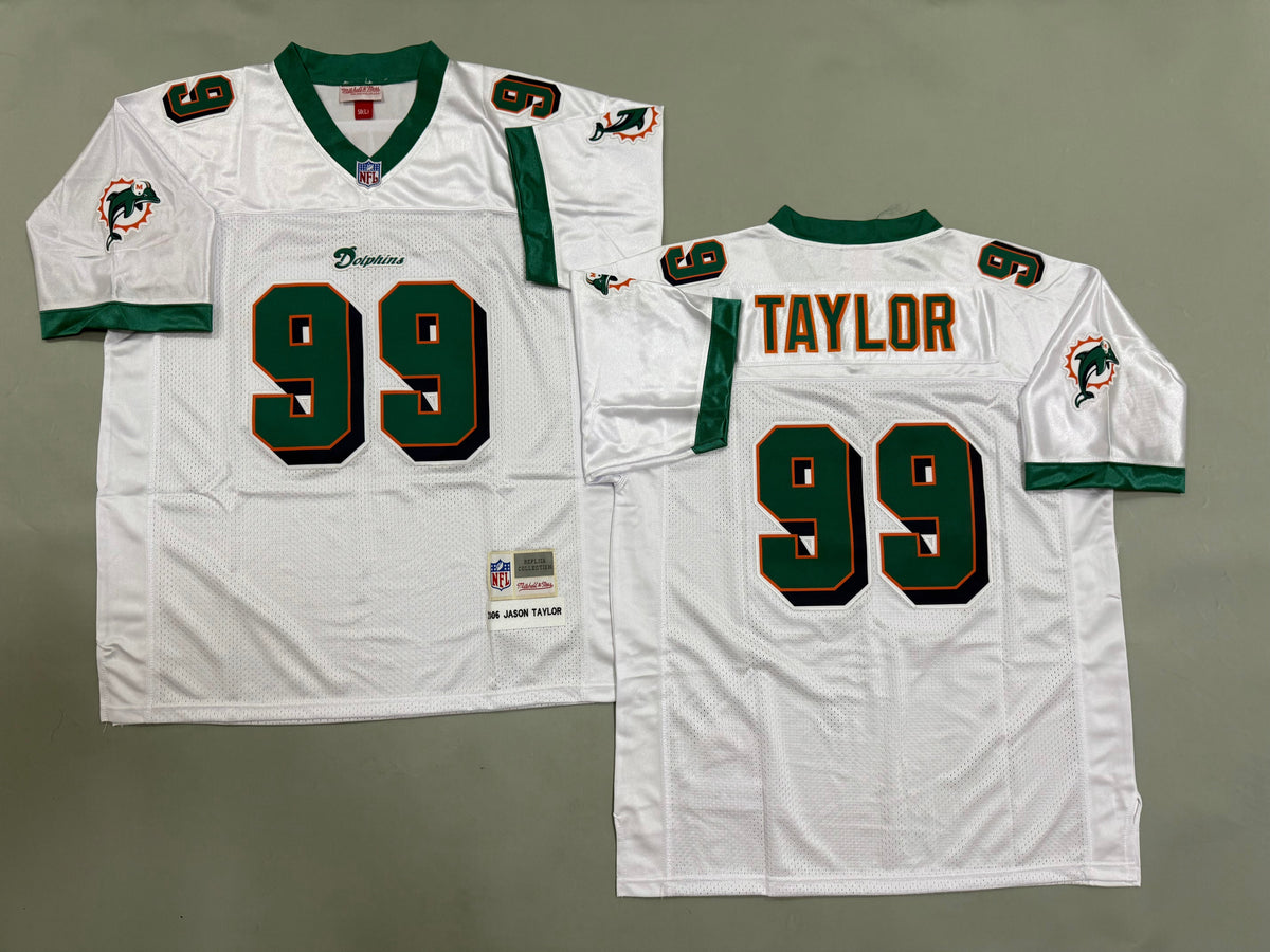 Mens Jason Taylor#99 white Miami Dolphins Vintage Throwback Jersey