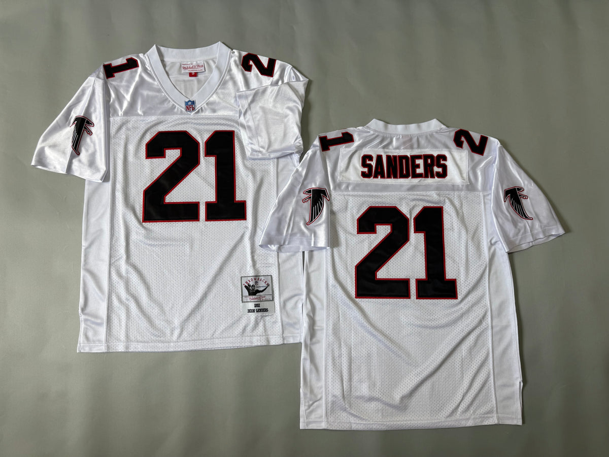 Men Deion Sanders #21 Atlanta Falcons White Vintage Throwback Jersey