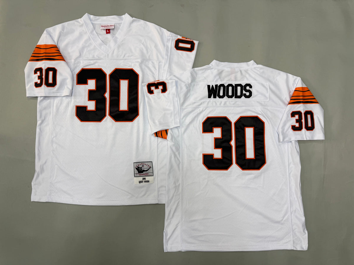 Mens Ickey Woods#30 white Cincinnati Bengals Vintage Throwback Jersey