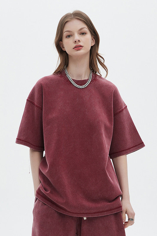 400GSM Double Stitch Washed Tee