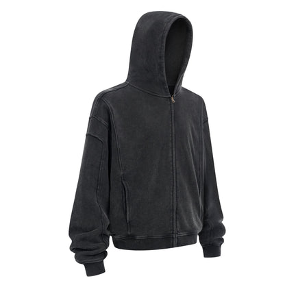 430GSM Boxy Fit Splicing Washed Zip Up Jacket