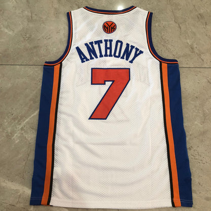 New York Knicks Carmelo Anthony #7 White Throwback Jersey - Dense Embroidery