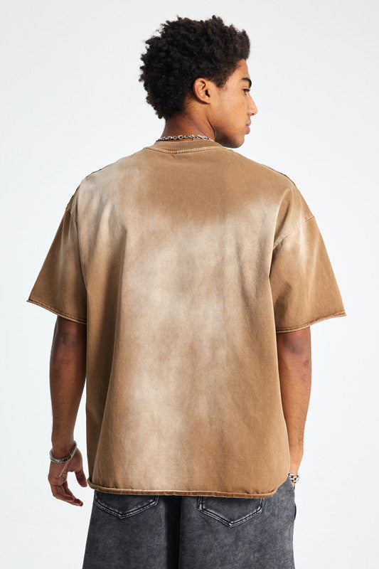 305GSM Gradient Spray Washed Distressed Tee