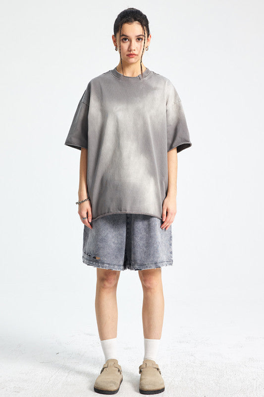 305GSM Gradient Spray Washed Distressed Tee