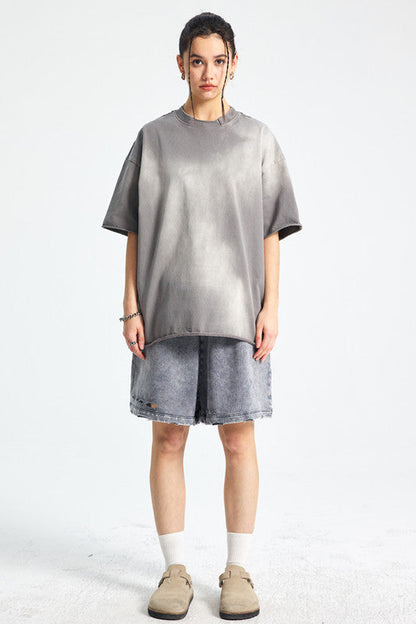 305GSM Gradient Spray Washed Distressed Tee