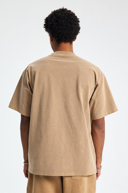 250GSM Distressed Pigment Dyed Washed Tee