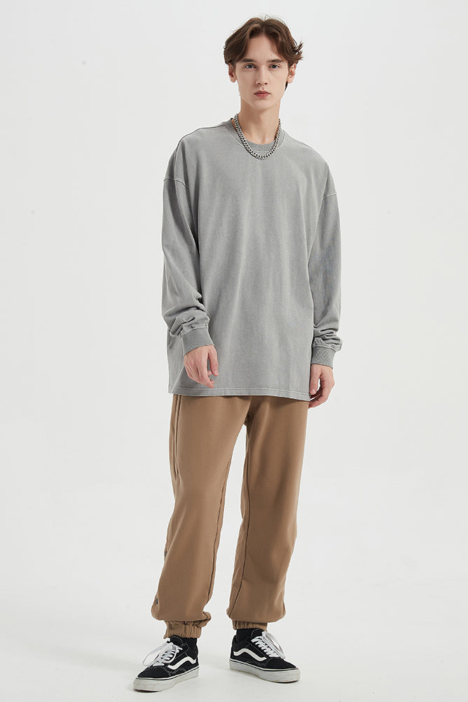 310GSM Pigment Dyed Washed Long Sleeve Crew