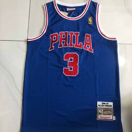 Philadelphia 76ers Allen Iverson #3 blue Throwback Jersey -  Dense Embroidery