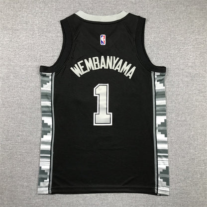 Youth Victor Wembanyama San Antonio Spurs #1 Black Statement Edition  Embroidered Jersey