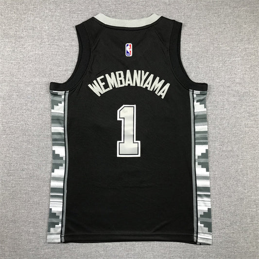 Youth Victor Wembanyama San Antonio Spurs #1 Black Statement Edition  Embroidered Jersey