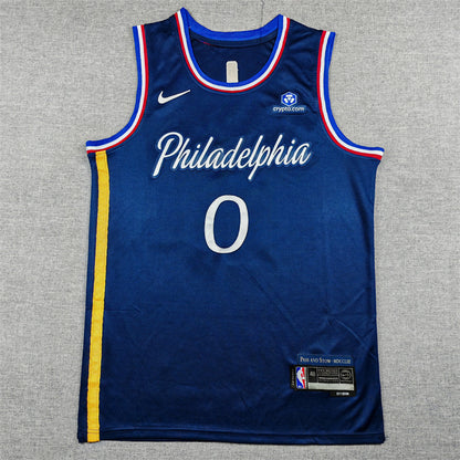 Tyrese Maxey #0 Philadelphia 76ers 2026 Navy Blue City Edition Swingman Embroidered Jersey