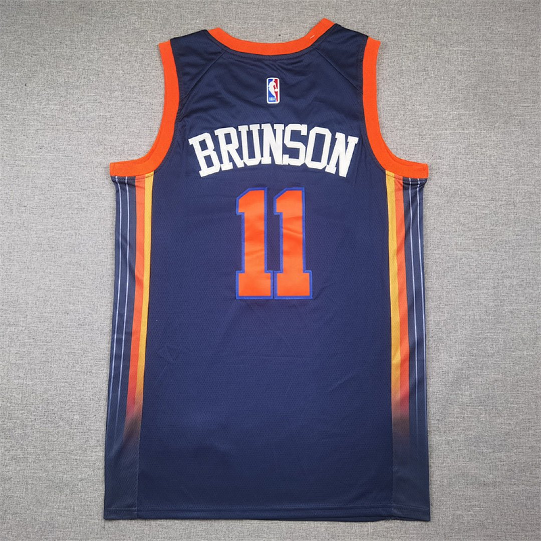 Jalen Brunson#11 New York Knicks Navy Blue City Edition Swingman Embroidered Jersey
