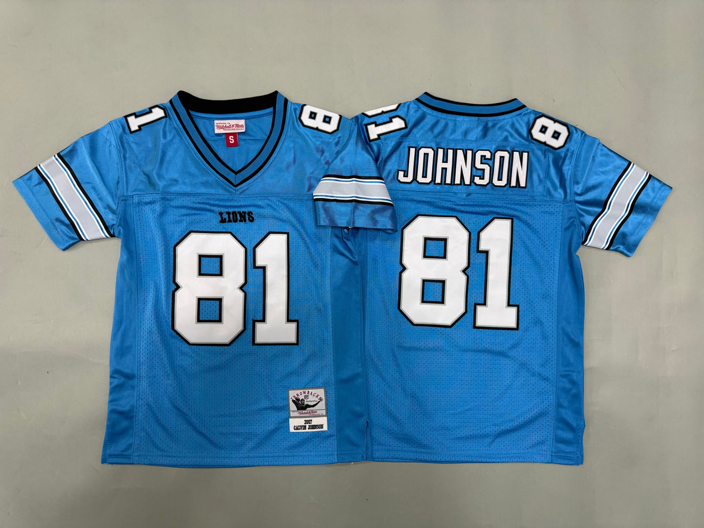 Youth Calvin Johnson #81 Detroit Lions Blue Vintage Throwback Jersey