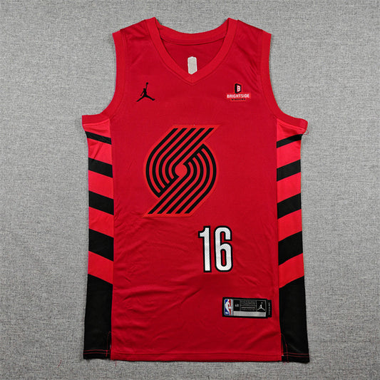 Yang Hansen#16 Portland Trail Blazers Red City Edition Swingman Embroidered Jersey