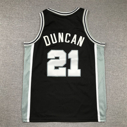 Youth Tim Duncan San Antonio Spurs #21 Black 1998-99 Throwback Embroidered Jersey