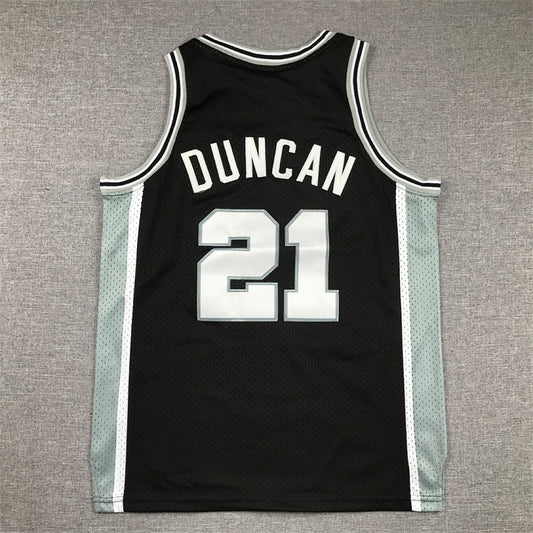 Youth Tim Duncan San Antonio Spurs #21 Black 1998-99 Throwback Embroidered Jersey