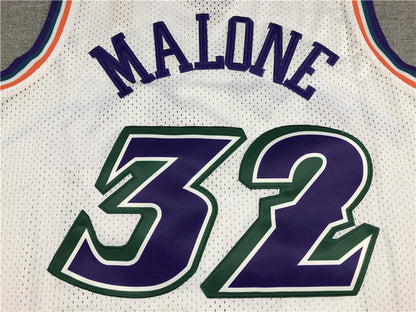 Utah Jazz Karl Malone #32 Utah Jazz Throwback 1996-97 White Embroidered Jersey