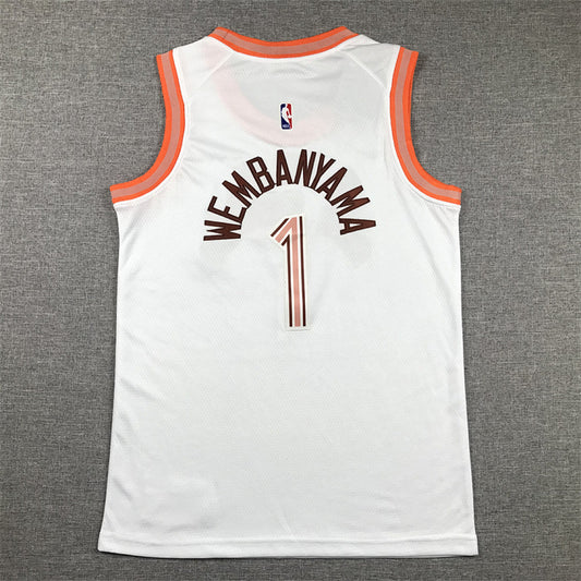 Youth Victor Wembanyama San Antonio Spurs #1 White City Edition Swingman Embroidered Jersey