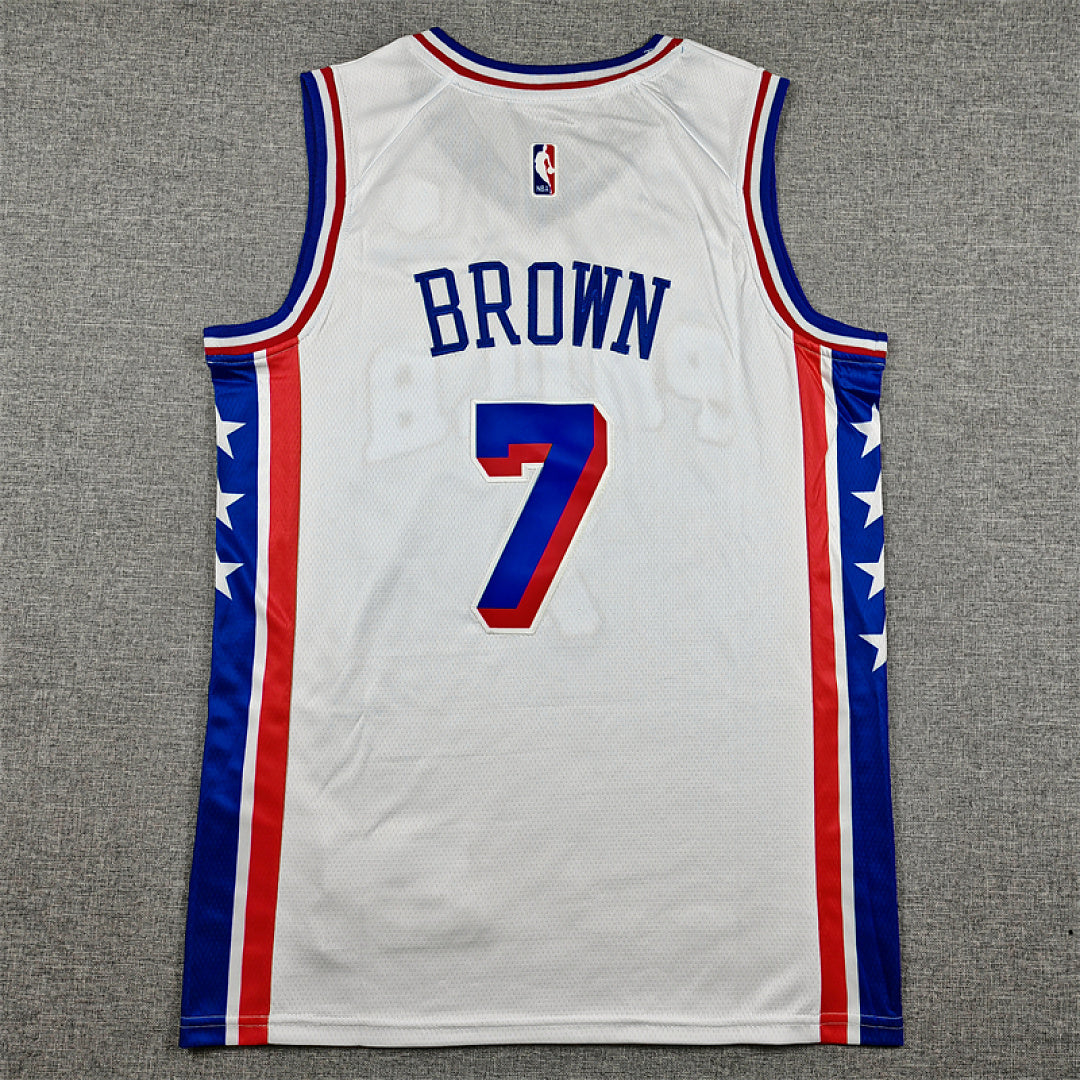 Philadelphia 76ers Jaylen Brown #7 White Jersey – Embroidered