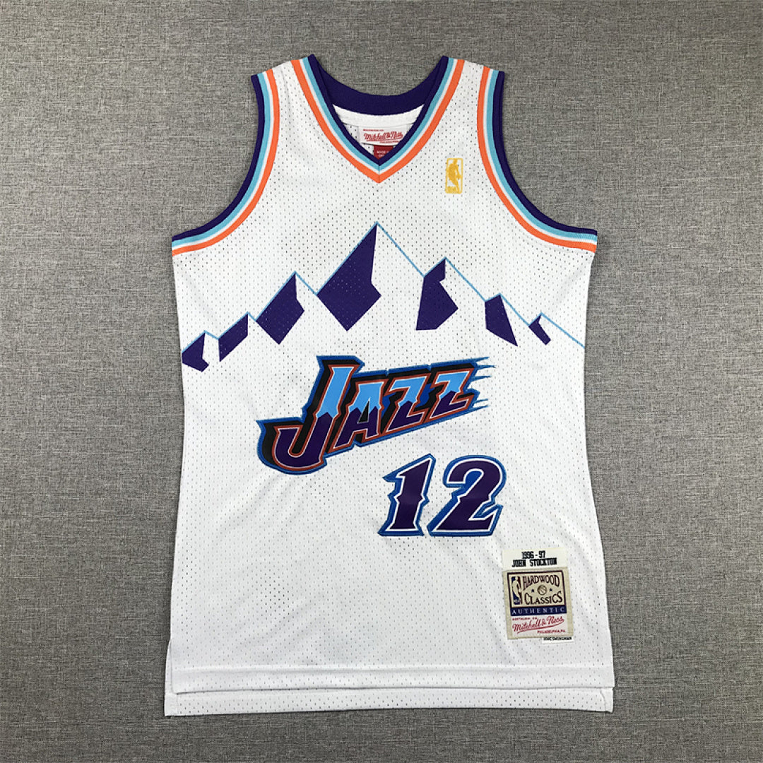 Youth John Stockton Utah Jazz #12 White 1996-97 Throwback Embroidered Jersey
