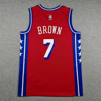 Philadelphia 76ers Jaylen Brown #7 Red Jersey – Embroidered