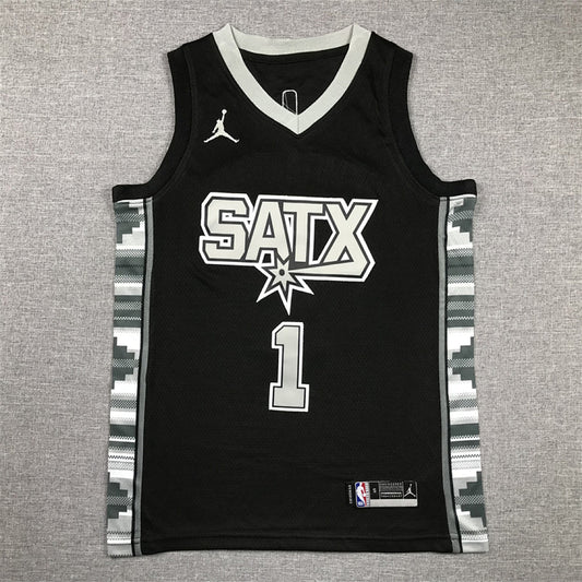 Youth Victor Wembanyama San Antonio Spurs #1 Black Statement Edition  Embroidered Jersey