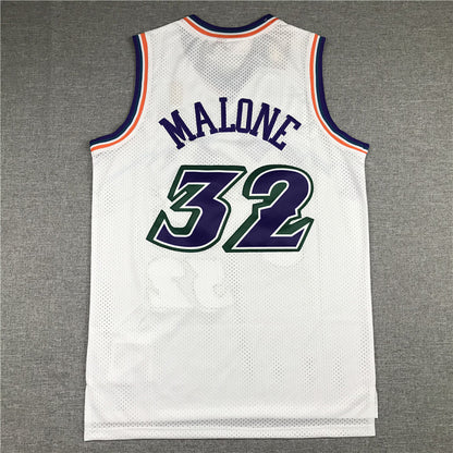 Utah Jazz Karl Malone #32 Utah Jazz Throwback 1996-97 White Embroidered Jersey